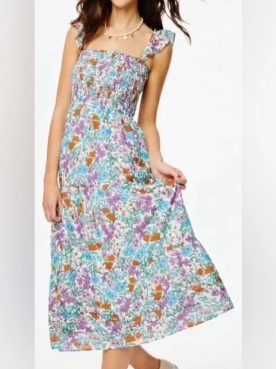 Anthropologie Roller Rabbit Dress Blomst Doe Silk Cotton Floral Shirred Sundress - Picture 4 of 12